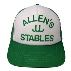 Allen's Stables Snapback Trucker Hat Green OS Adjustable Mesh Back Young An